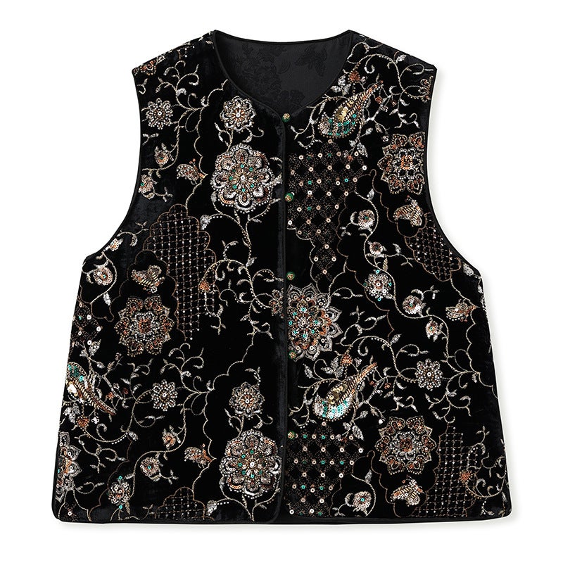 Yailla Versatile Autumn/Winter New Arrival Rich and Noble Chinese Style Heavy Embroidery Cotton Vest for Women Elegant and Versatile Sleeveless Light Luxury Vest Retro and Light Luxury Niche Design Tang Coat Suit - Image 1